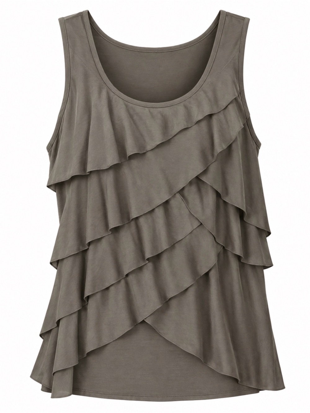 Ann Taylor Taupe Ruffle Layered Sleeveless Tank